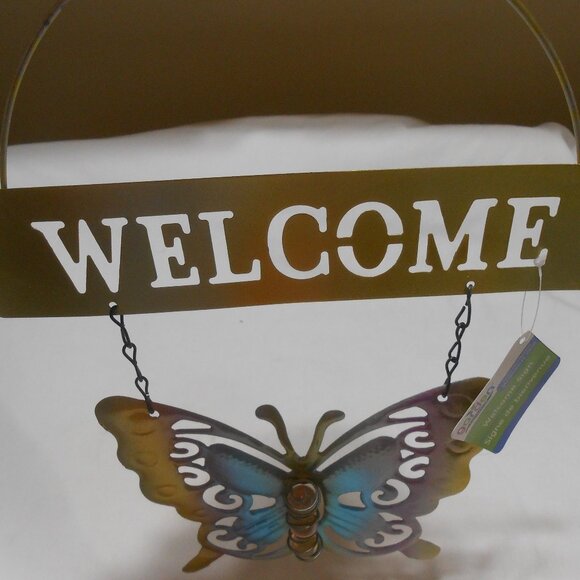 NEW Metal hanging WELCOME Sign Butterfly design Lawn Garden Patio Decor 🦋 - Picture 7 of 9